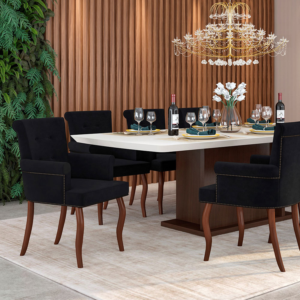 conjunto cadeiras pretas mesa jantar