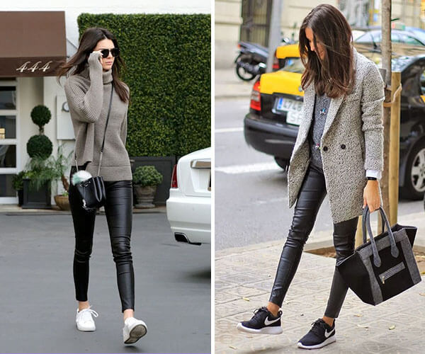 calça de couro fake preta looks