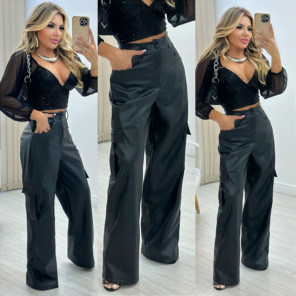 calça de couro preta all black