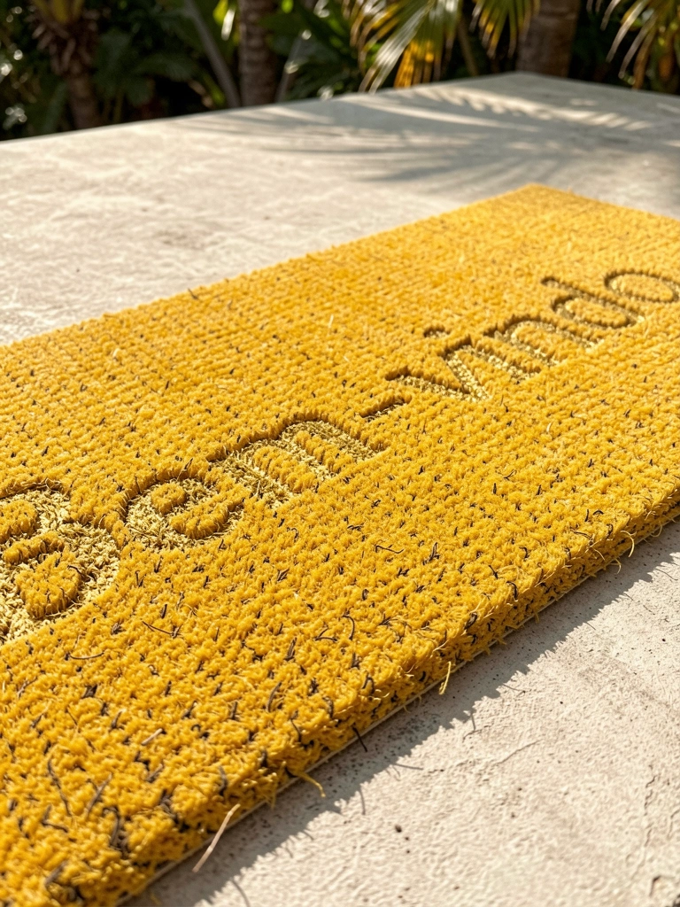 Tapete amarelo texturizado com letras 
