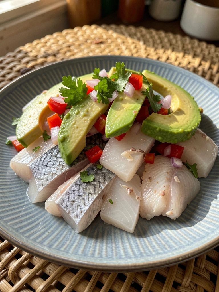 Três filés de peixe branco dispostos em uma tábua de madeira, com limões e ervas ao redor