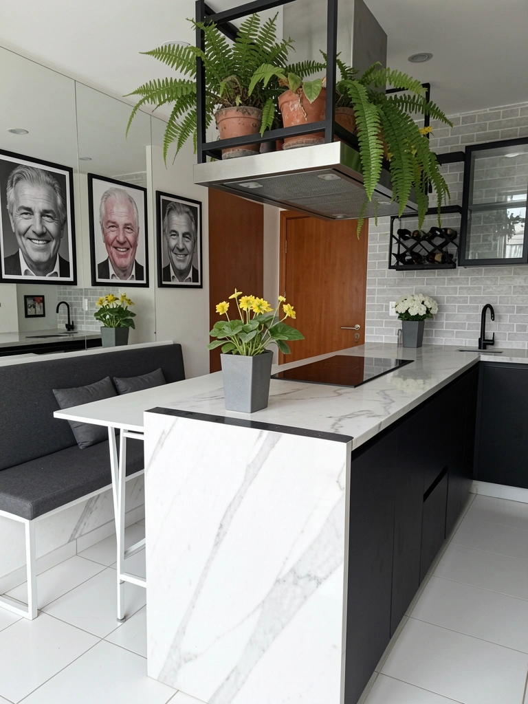 Mesa extensível em cozinha integrada