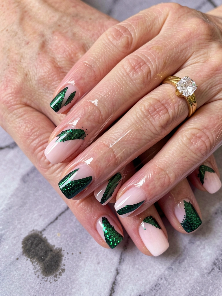 Unhas verdes com detalhe prata no anelar