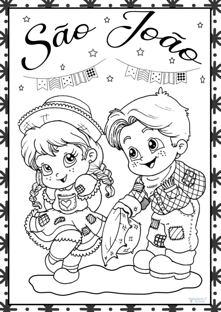 ilustrações de fogueira junina para colorir
