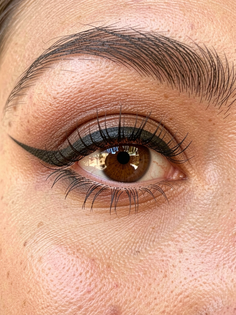 Close extremo de olhos femininos com delineado 