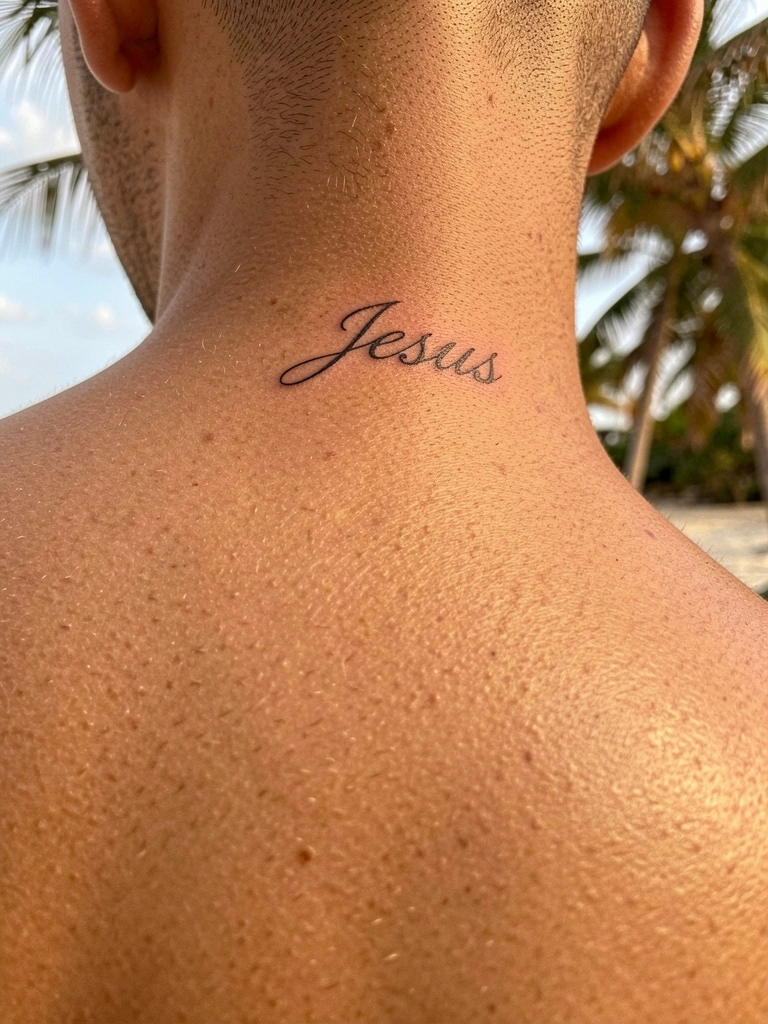 Braço com tatuagem fina do nome 