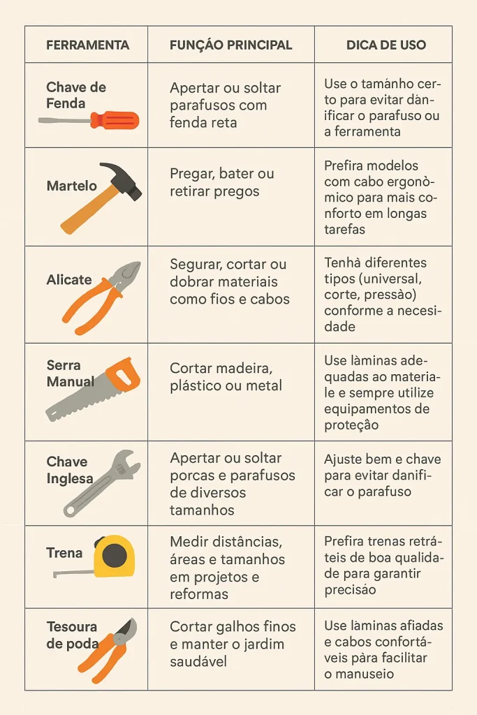 nomes de ferramentas manuais