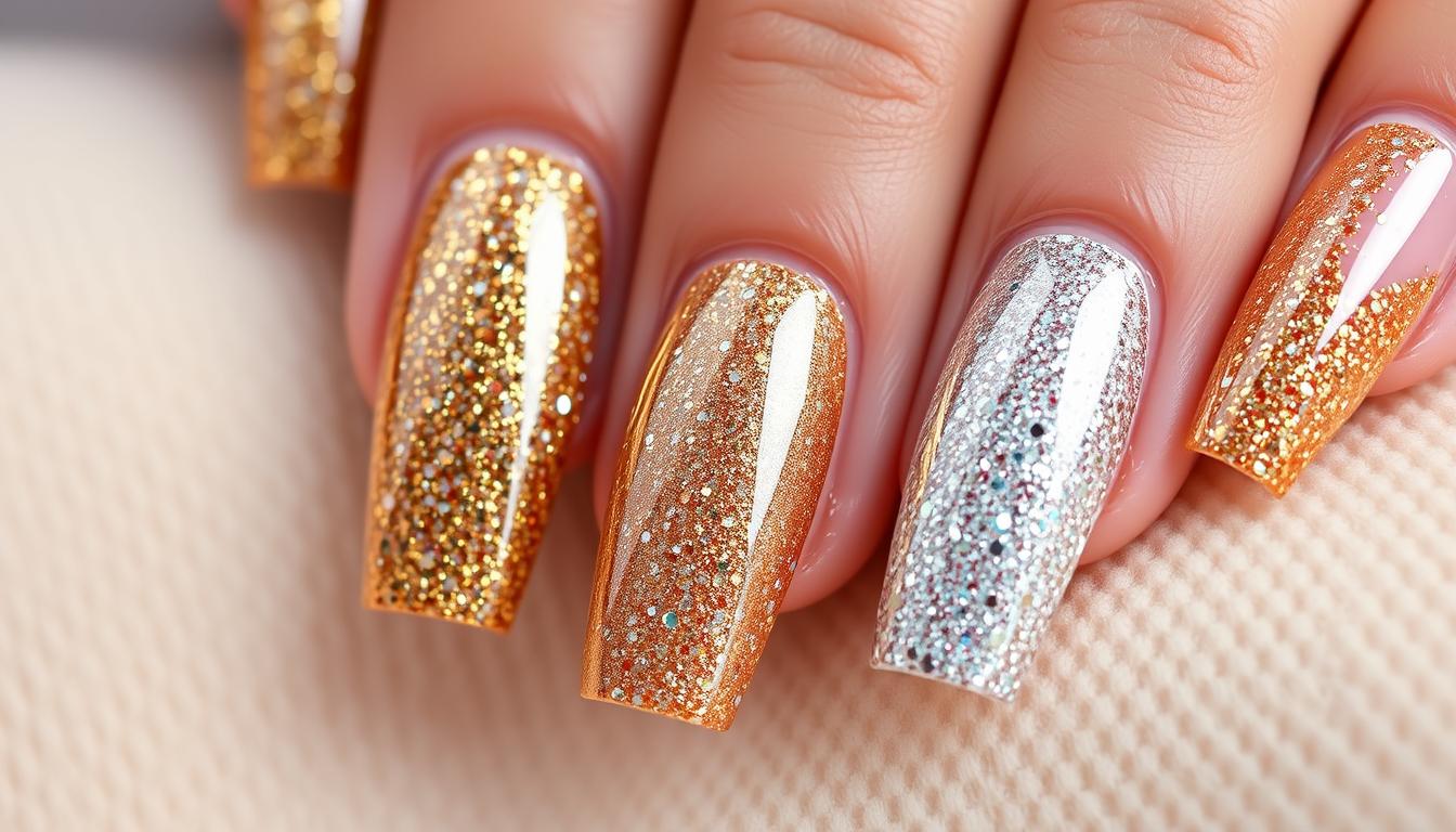 unhas com glitter carnaval