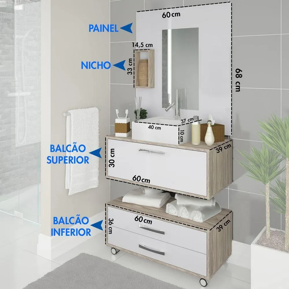 conjunto de banheiro 60cm