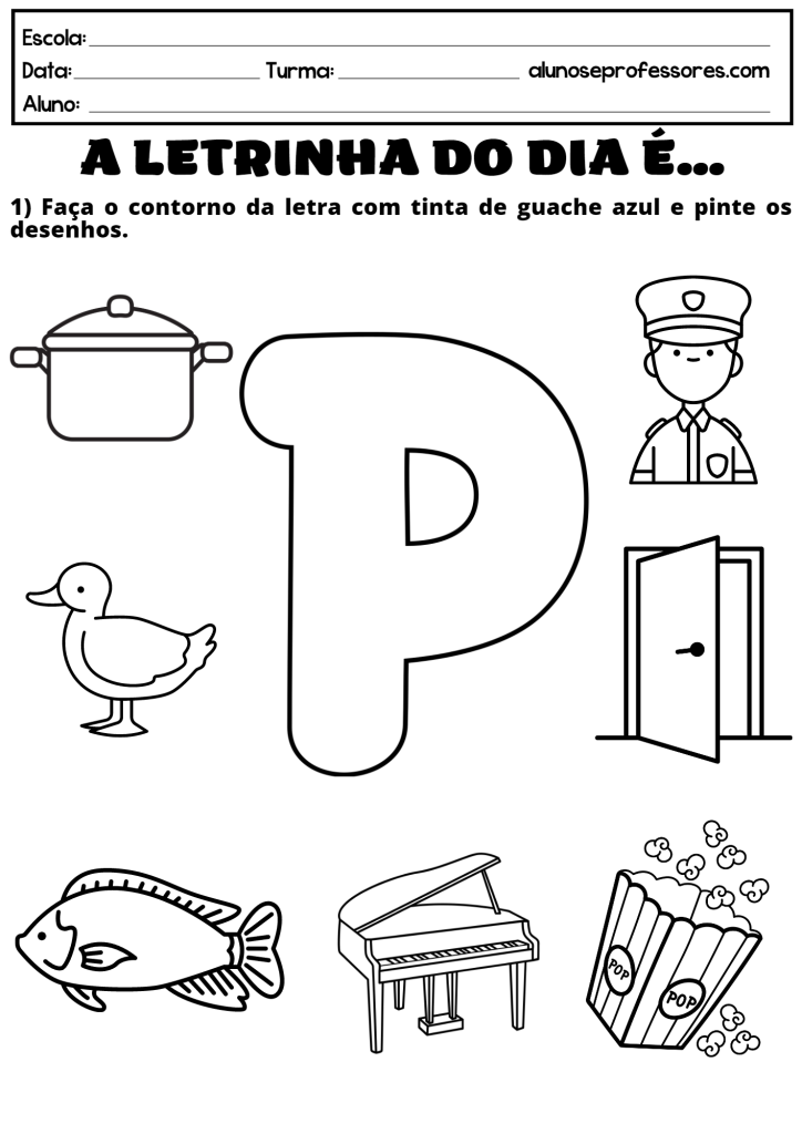 desenhos letra P alfabetização