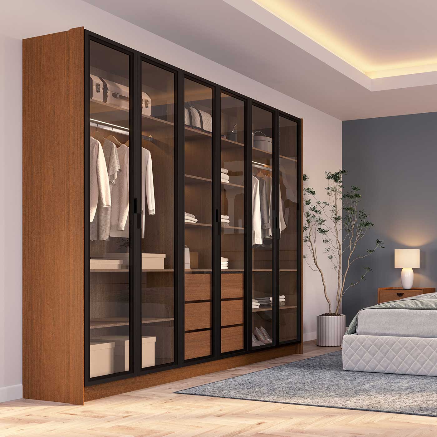 guarda roupa com porta de vidro