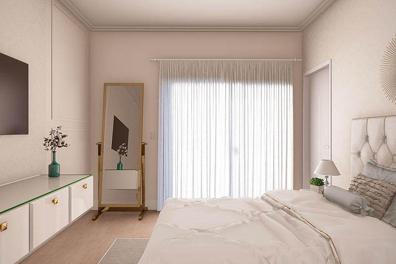 quarto de casal com porta-balcão