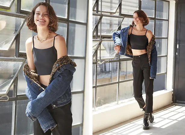 sobreposição com jaqueta jeans