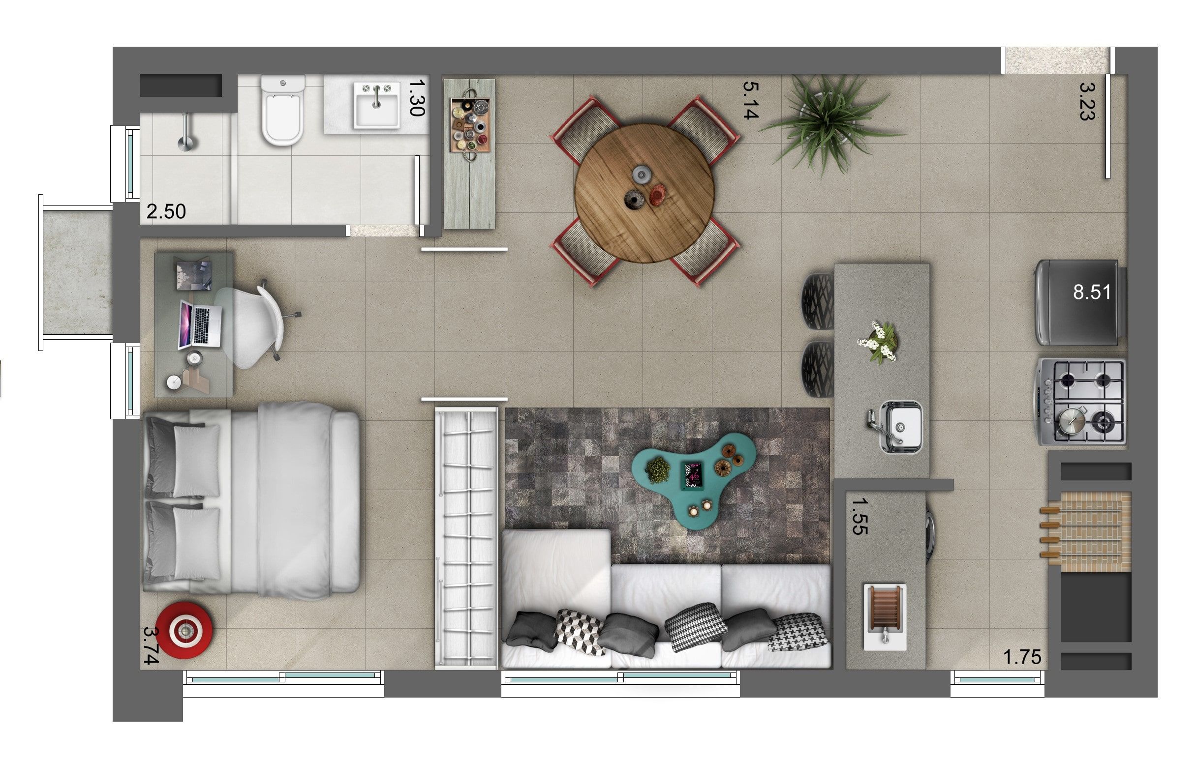planta de kitnet 20m2