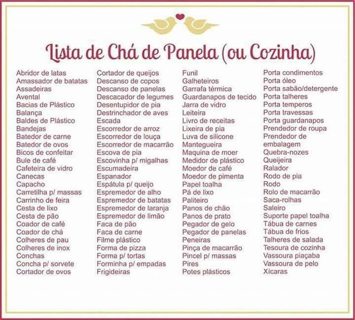 convite chá de panela com lista de presentes