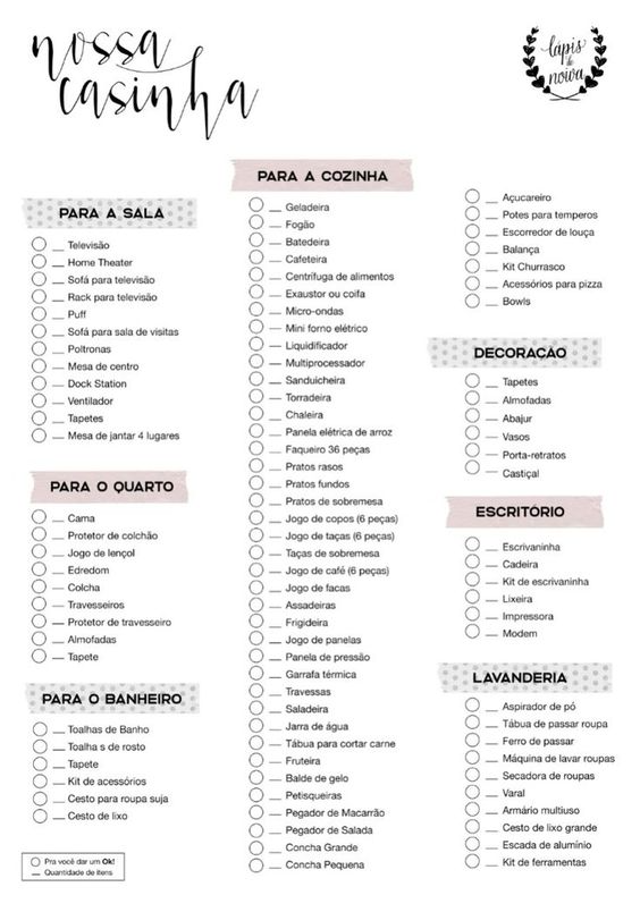 checklist enxoval casa nova pdf