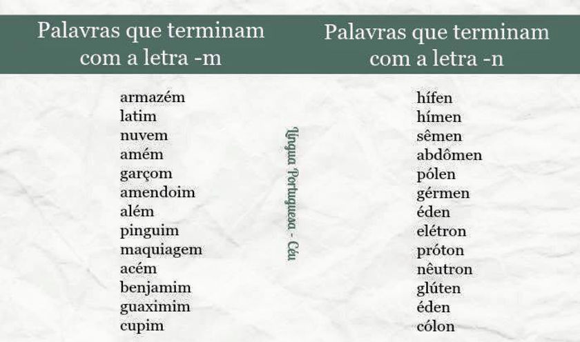 palavras com n no meio