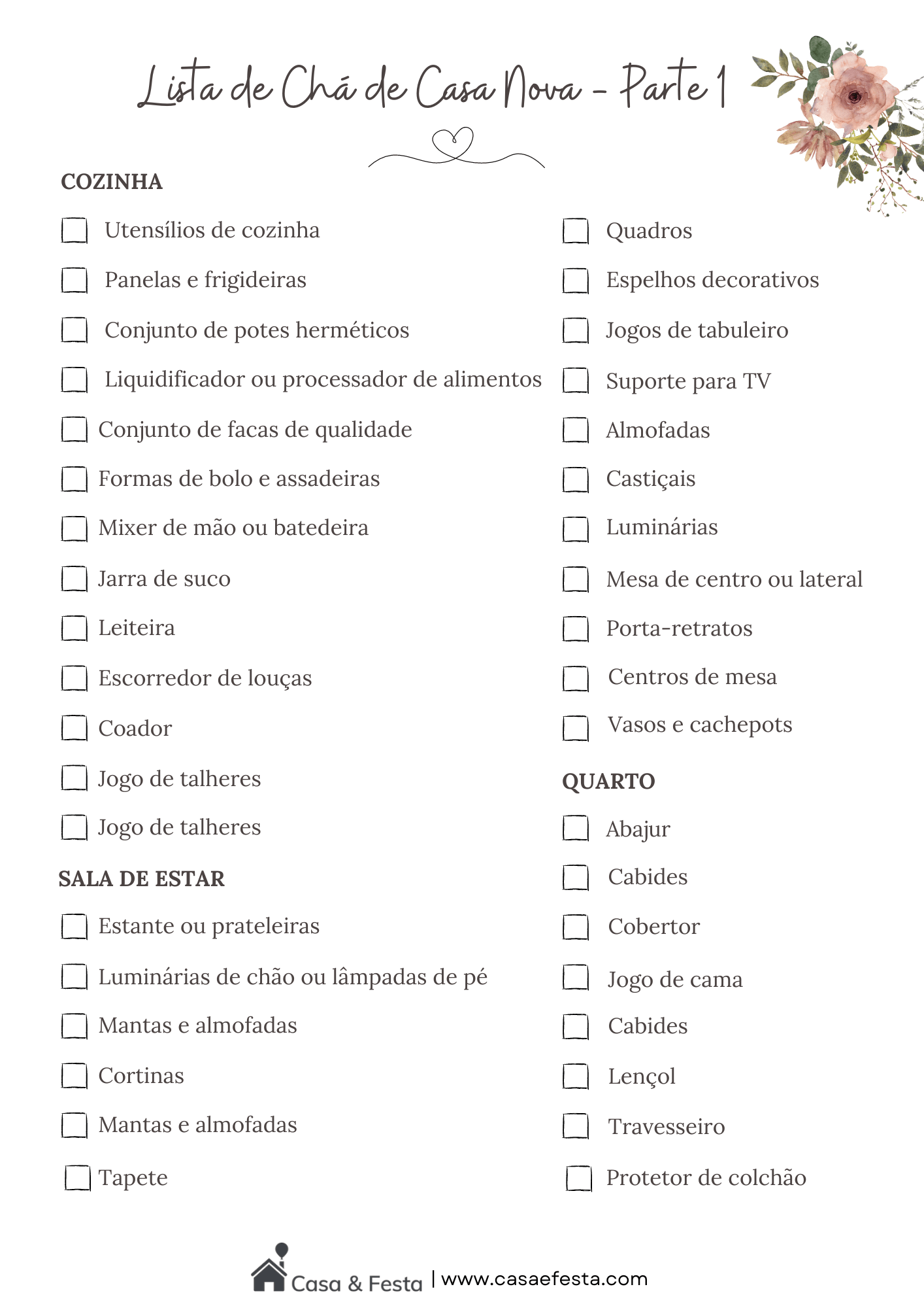 lista de chá de casa nova