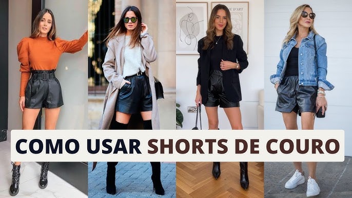 short de couro preto com bota