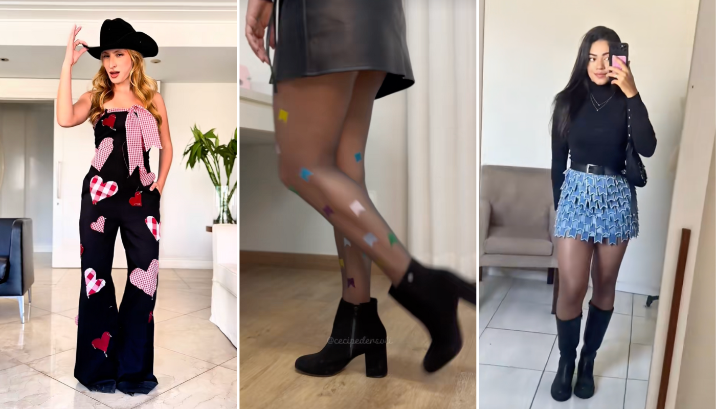 look junino com calça xadrez