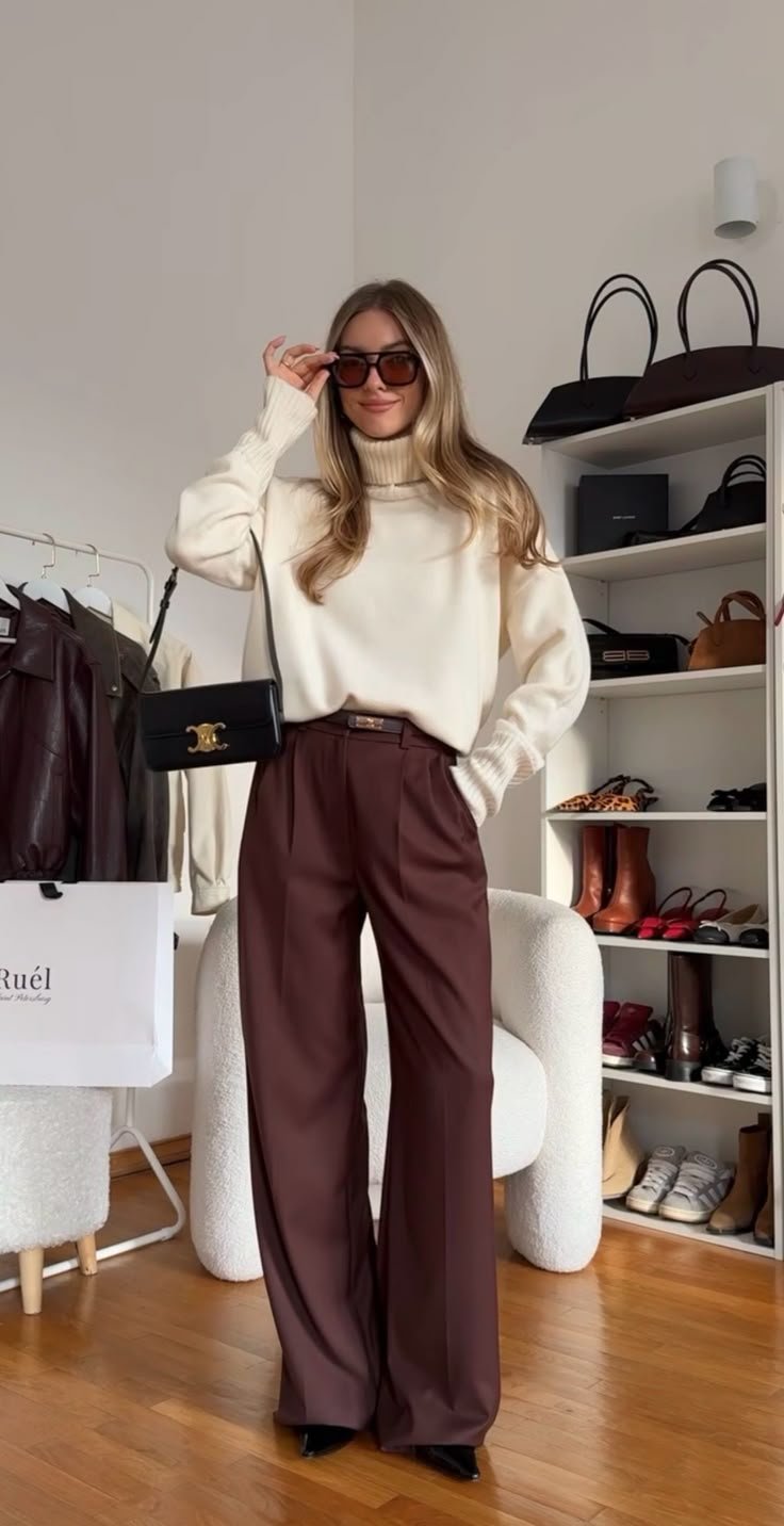 calça pantalona marrom