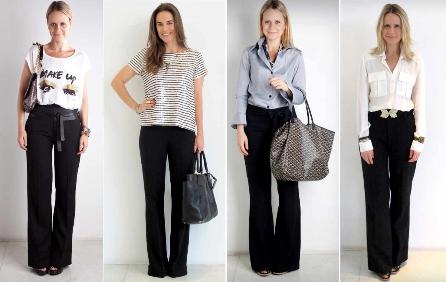 combinações calça preta trabalho elegante