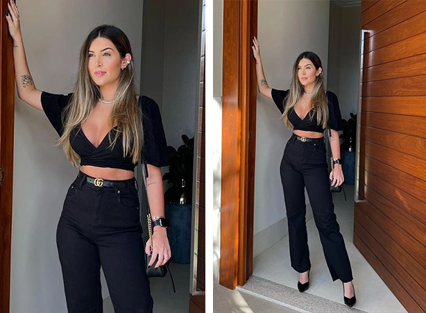 combinações calça preta trabalho elegante