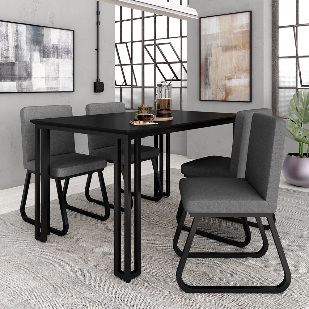 conjunto mesa 4 cadeiras preta sala de jantar