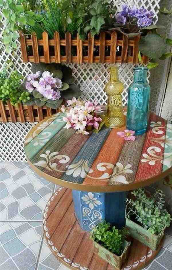 mesa de bobina de madeira