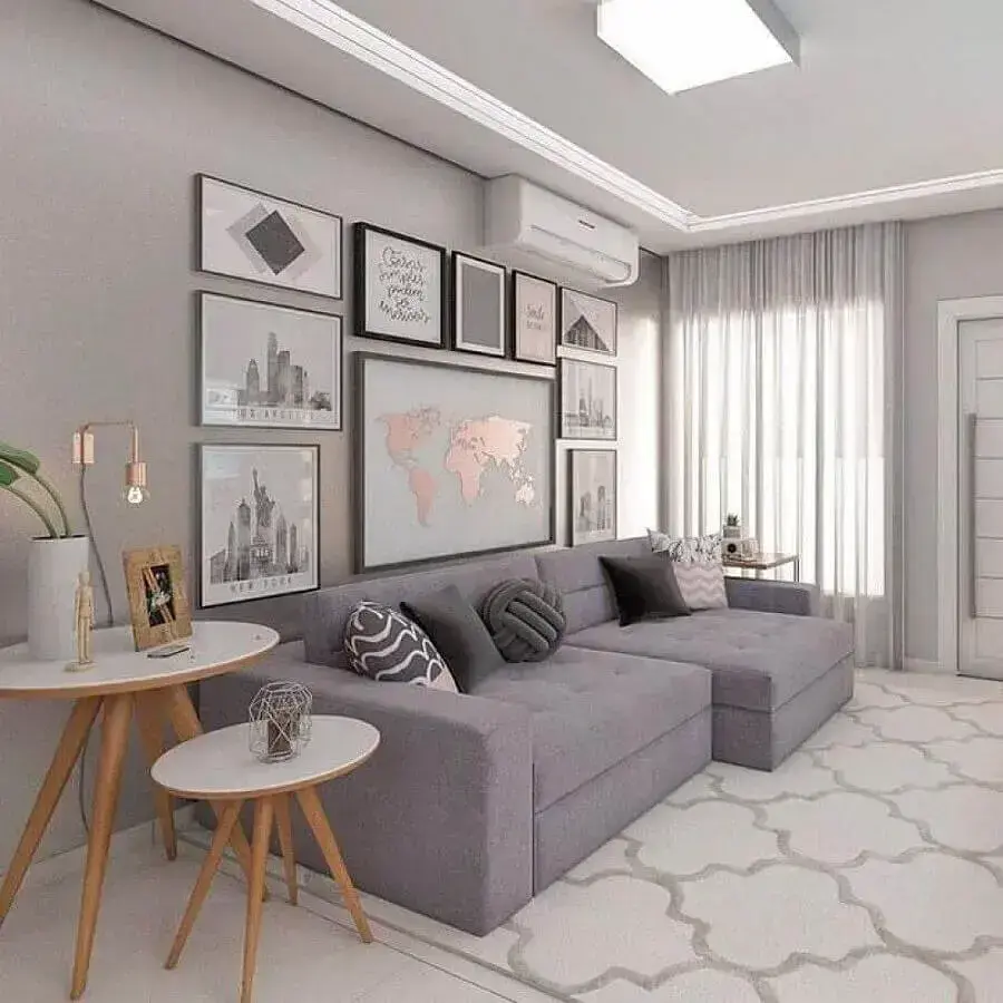 decoração sala sofá cinza