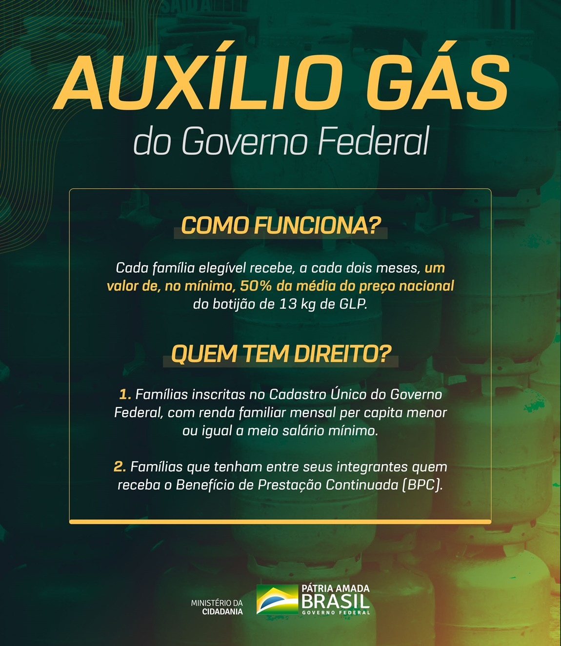 Calendário de pagamentos Auxílio Gás