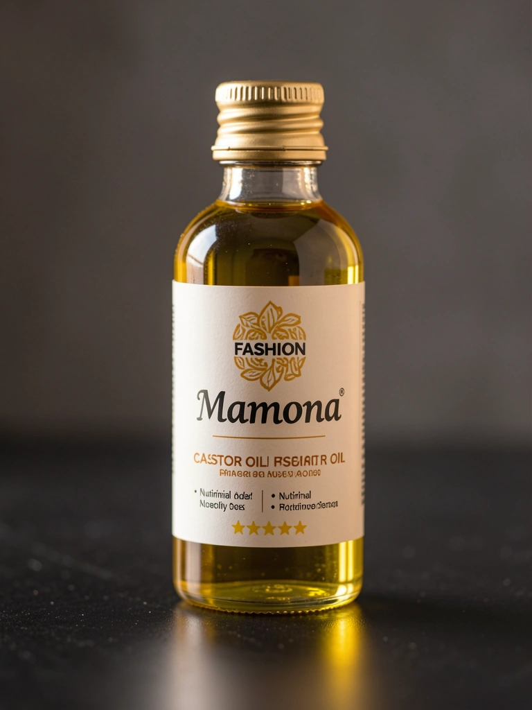 Frasco dourado de óleo de rícino 