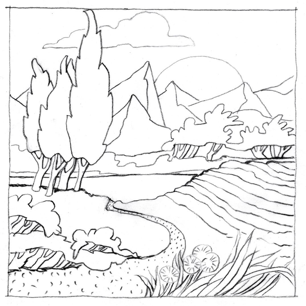 ilustrações de paisagens para colorir online