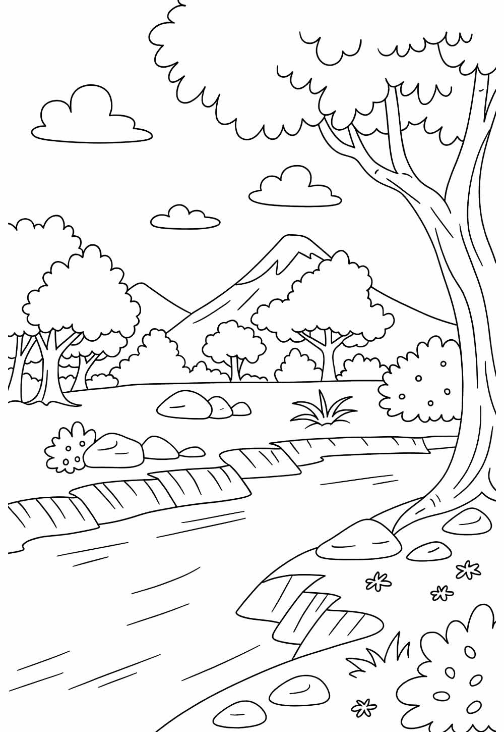 páginas para pintar paisagens detalhadas