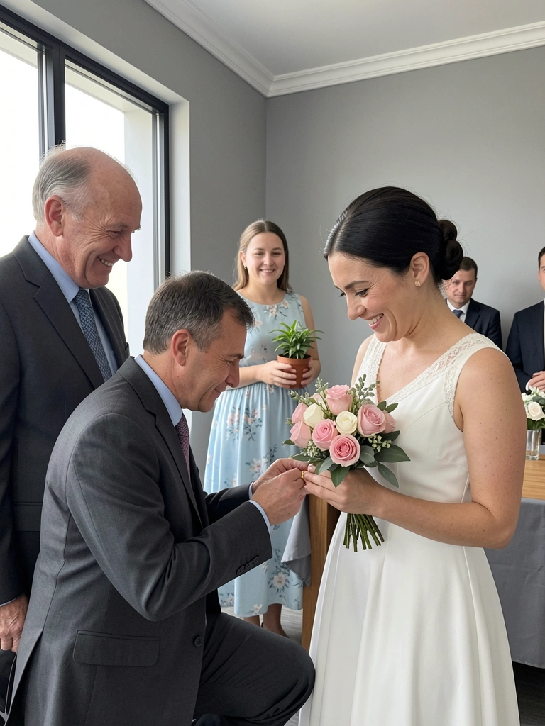 Casal troca alianças em cartório com poucos convidados