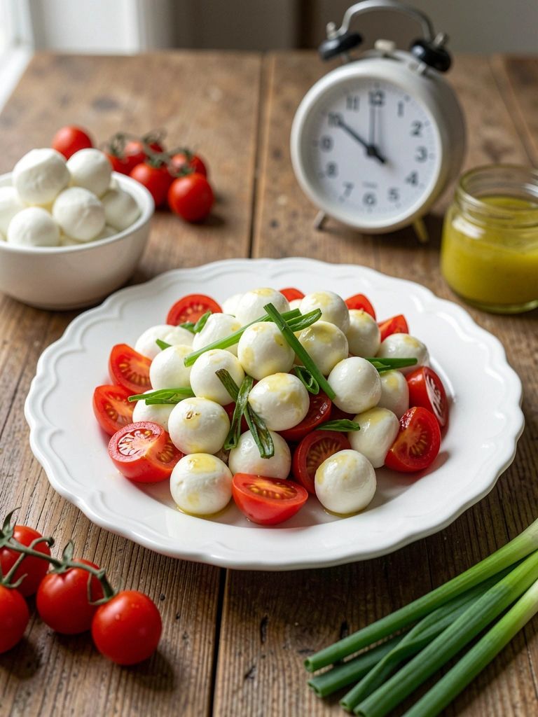 Ingredientes sobre a mesa com um relógio marcando 15 minutos