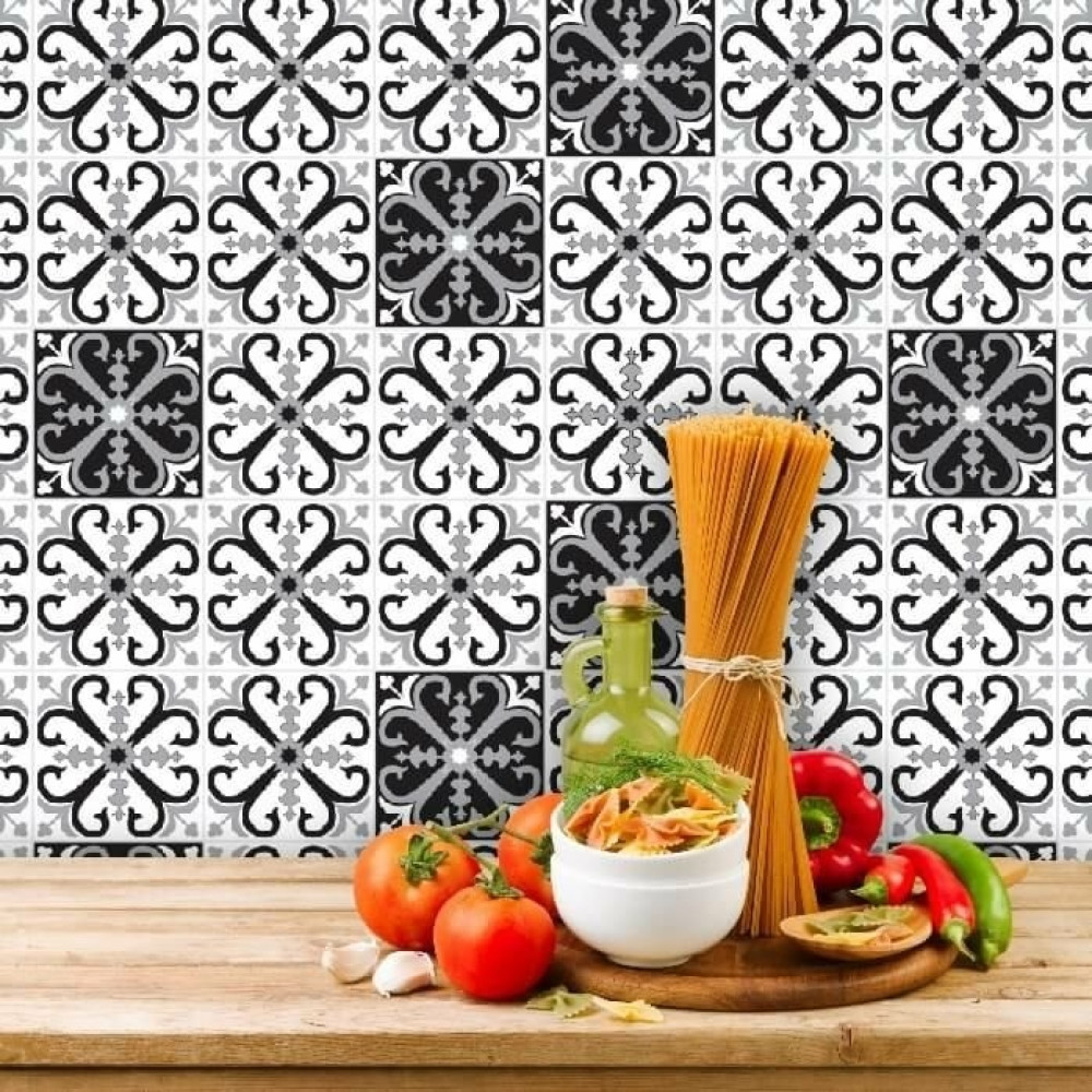 revestimento preto e branco para cozinha