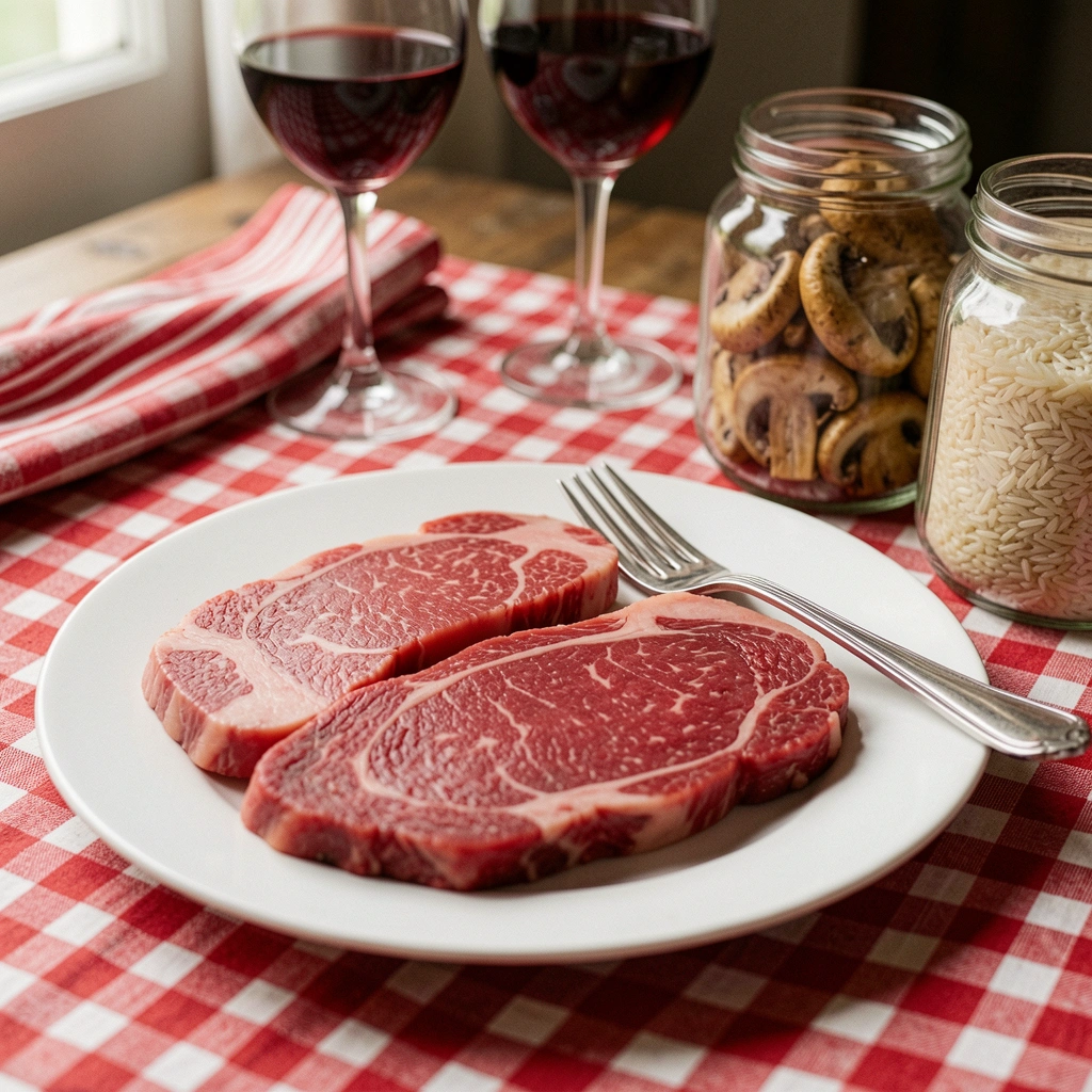 Cortes de carne bovina, filé mignon e alcatra, dispostos em tábuas de madeira para comparação.