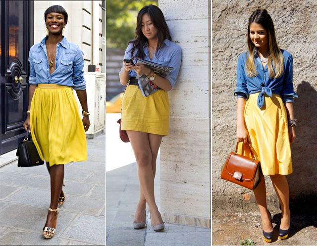 saia amarela clara com que cor de blusa