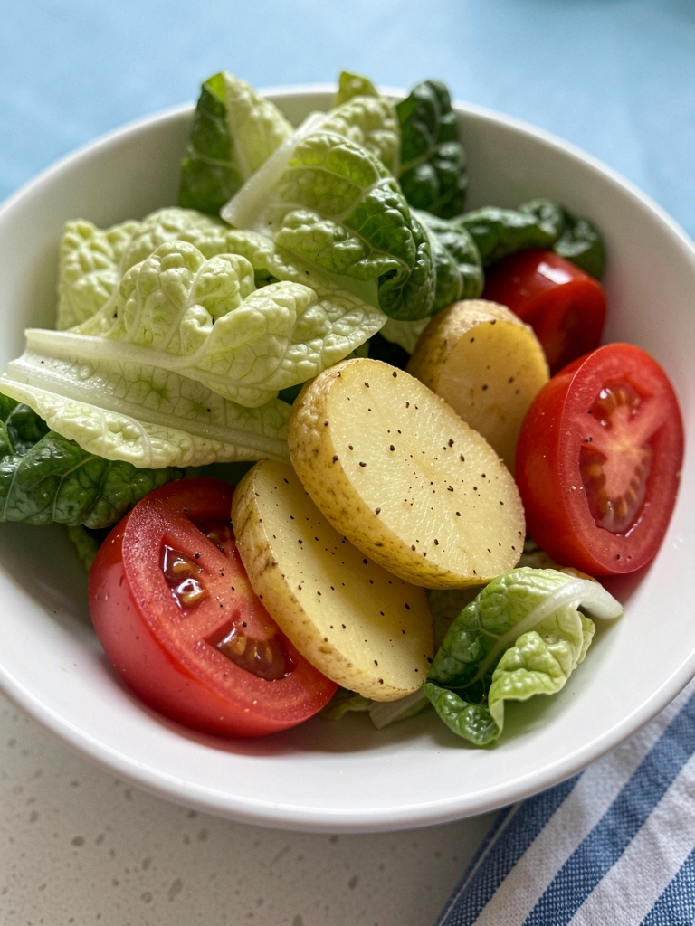 Folhas de acelga frescas ao lado de tomates e cenouras em uma bancada de cozinha.