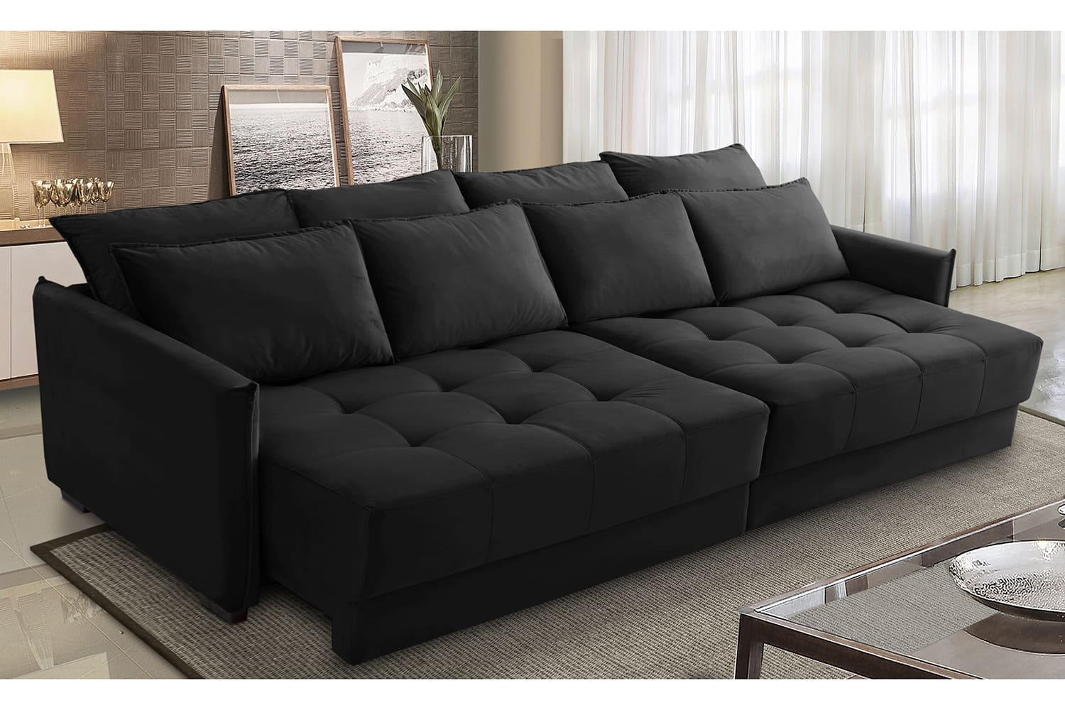 sofá cama preto casal