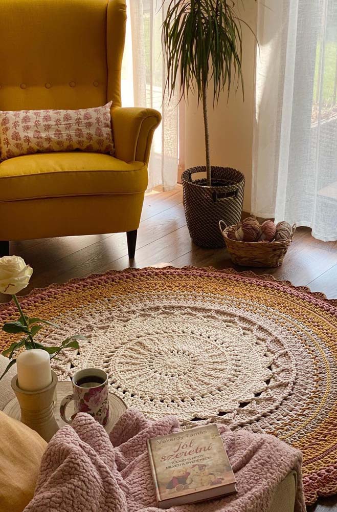 tapete de crochê para sala de estar