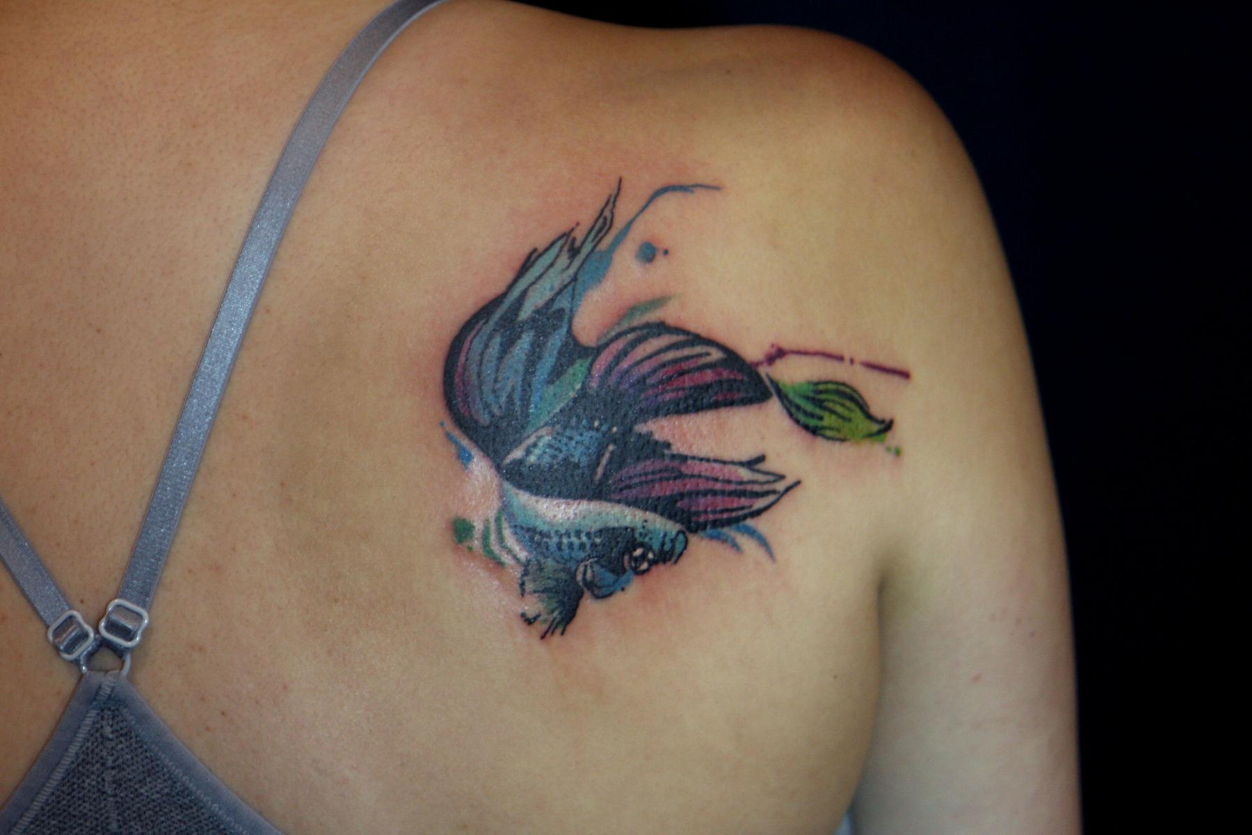 tatuagem aquarela peixes cores