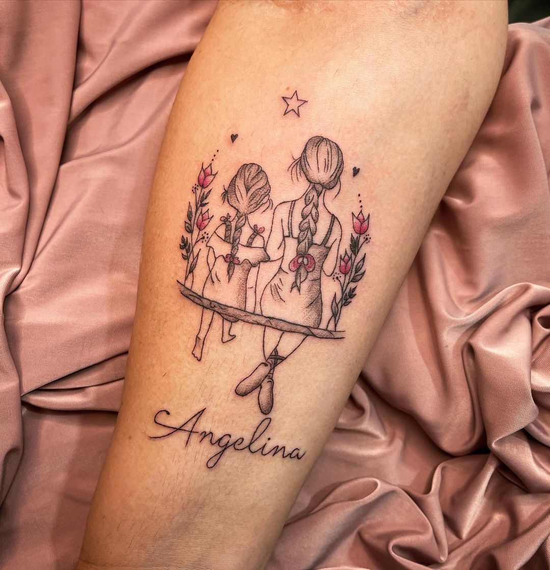 tatuagem família 3 filhos balanço