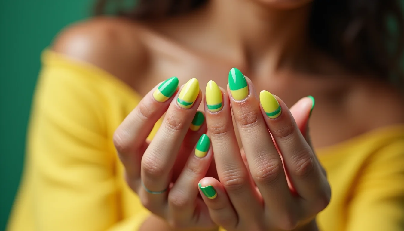 unha neon verde e amarelo