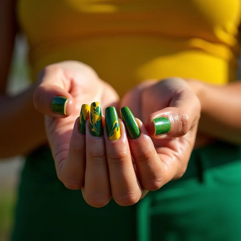 manicure verde e amarelo 2026