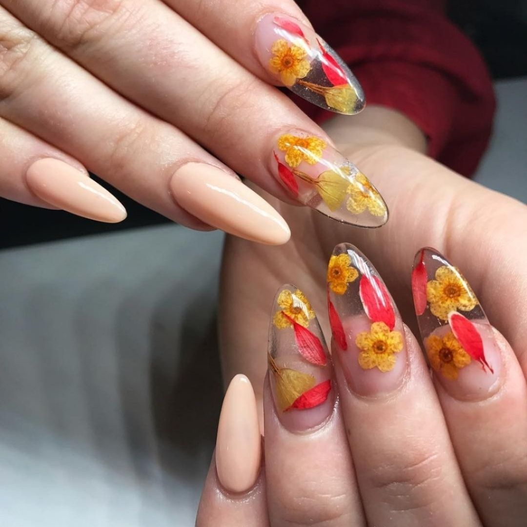 unha em gel floral