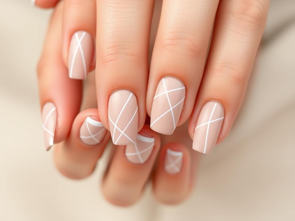 unhas nude com branco