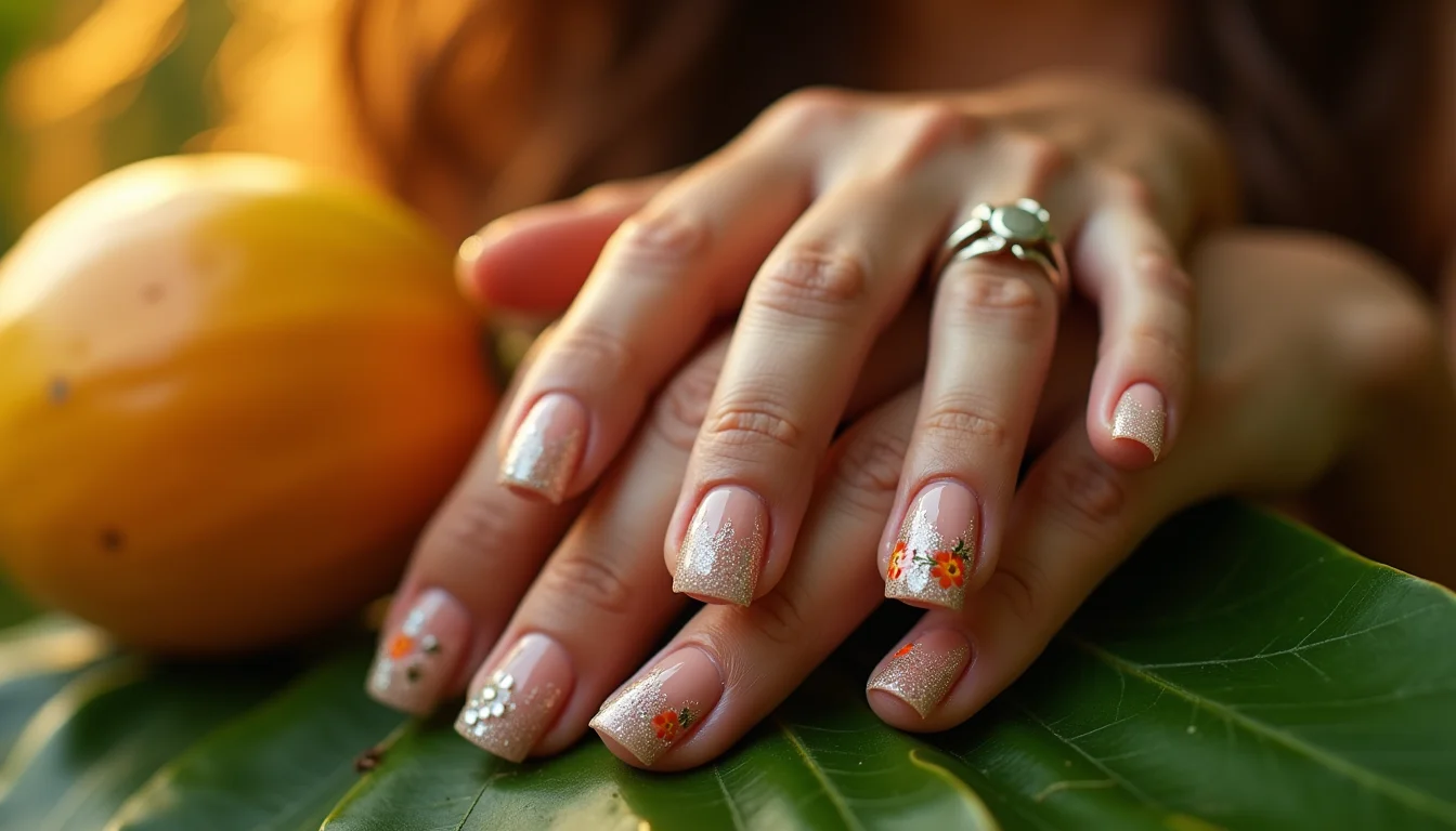 nail art nude e branco