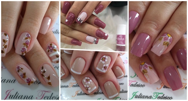 unhas nude com branco